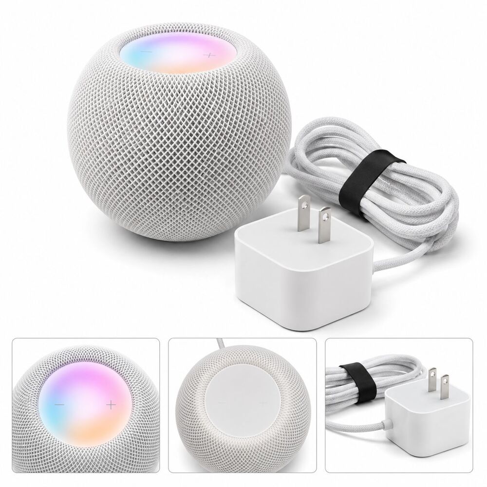 Apple HomePod Mini Smart Speaker White A2374 Siri WiFi AirPlay Tested w/ Adapter